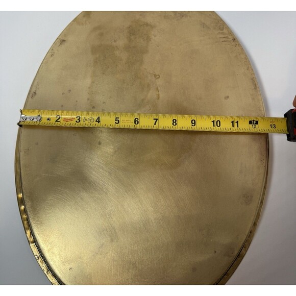 Large‎ Brass Platter 23” Hand Etched. Reticulated Trim W/ Intricate Handles VTG - Picture 6 of 6
